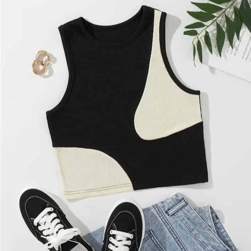 Knit O-neck Sleeveless Crop Top