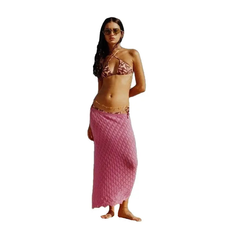 Knit One Shoulder Top and Slim Midi Skirts Set