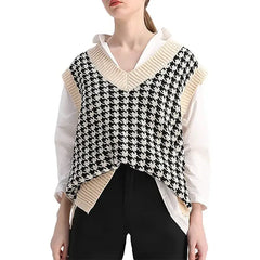 Knit Oversized Sweater Vest for Layering Beige Black / S