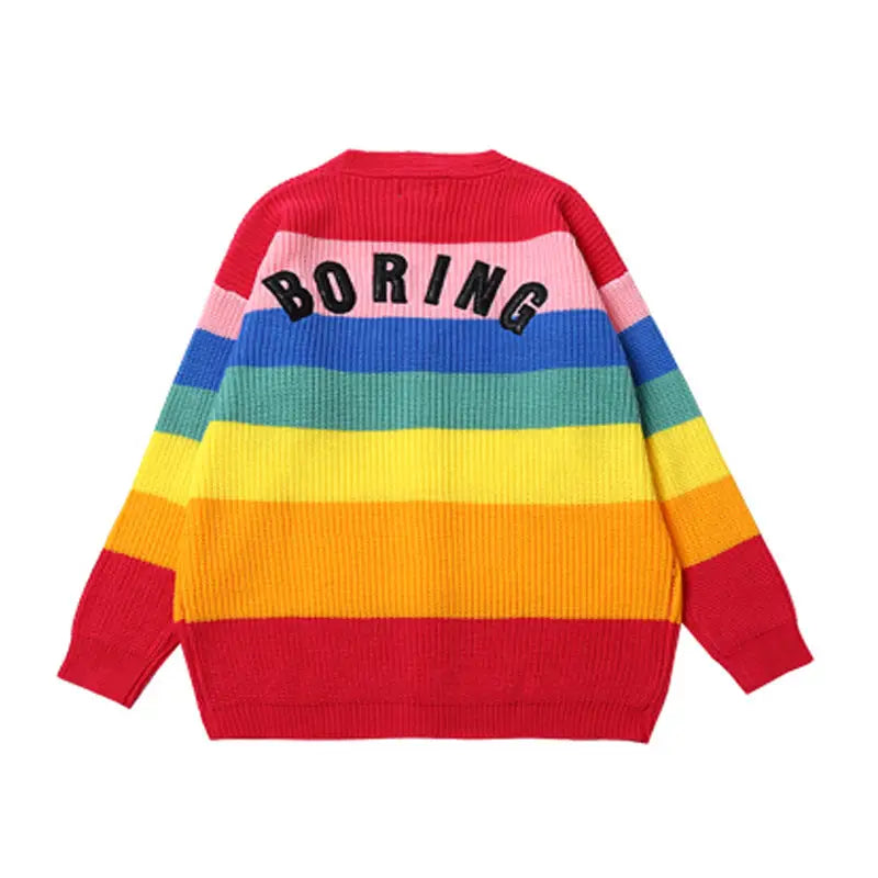 Knitted Cardigan with Aesthetic Rainbow Stripes stripes