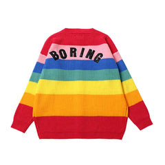 Knitted Cardigan with Aesthetic Rainbow Stripes stripes
