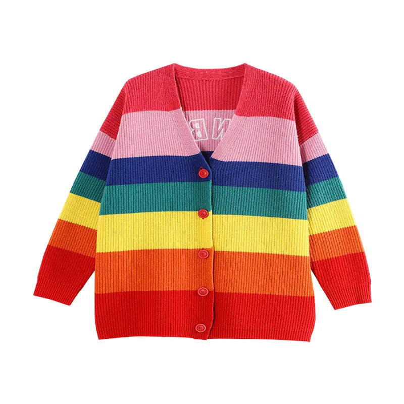Knitted Cardigan with Aesthetic Rainbow Stripes stripes