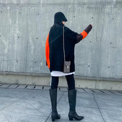 Knitted Contrast Color High Collar Oversize Sweater