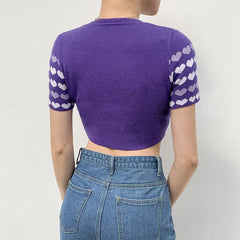 Knitted Crop Top with Kawaii Heart Print