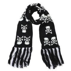 Knitted Fringes Wrap Scarf with Skull Detail 2 Skulls