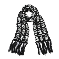 Knitted Fringes Wrap Scarf with Skull Detail 3 Skulls