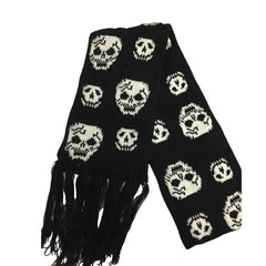 Knitted Fringes Wrap Scarf with Skull Detail Big Skulls