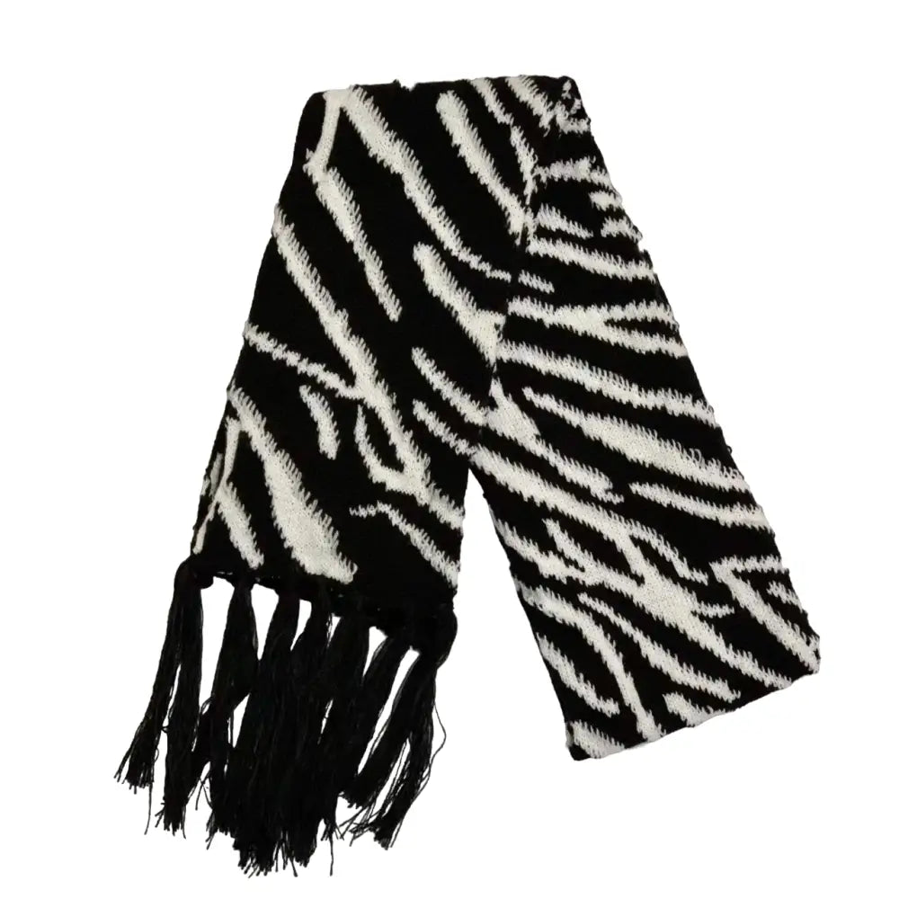 Knitted Fringes Wrap Scarf - Zebra