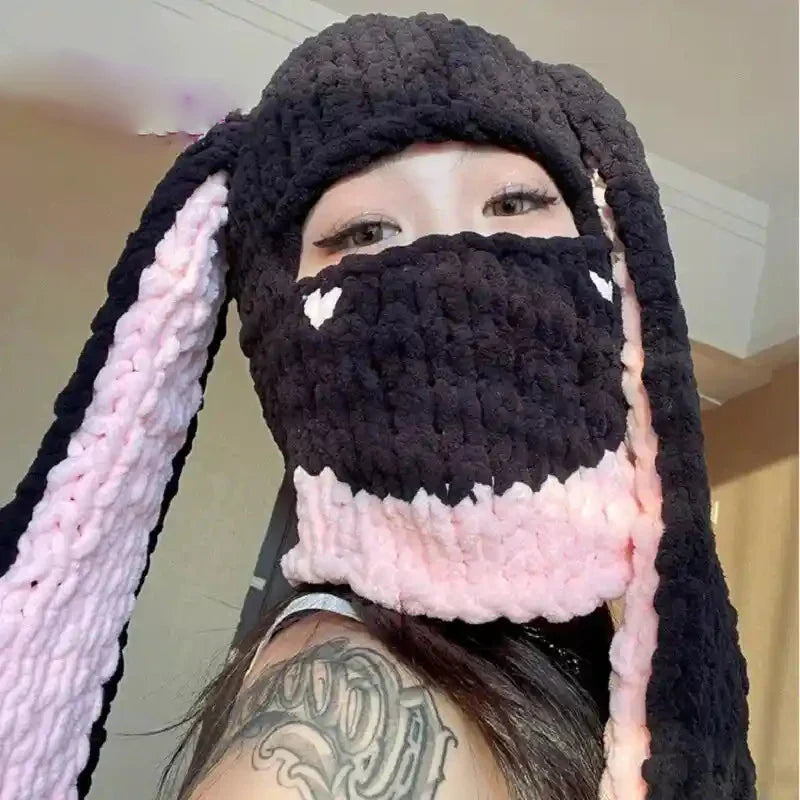Knitted Gothic Beanie Hat with Long Bunny Ears