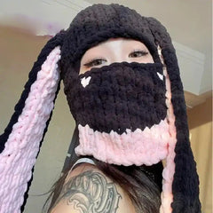 Knitted Gothic Beanie Hat with Long Bunny Ears