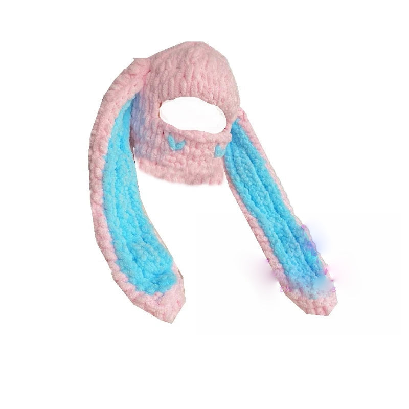 Knitted Gothic Beanie Hat with Long Bunny Ears Pink 1