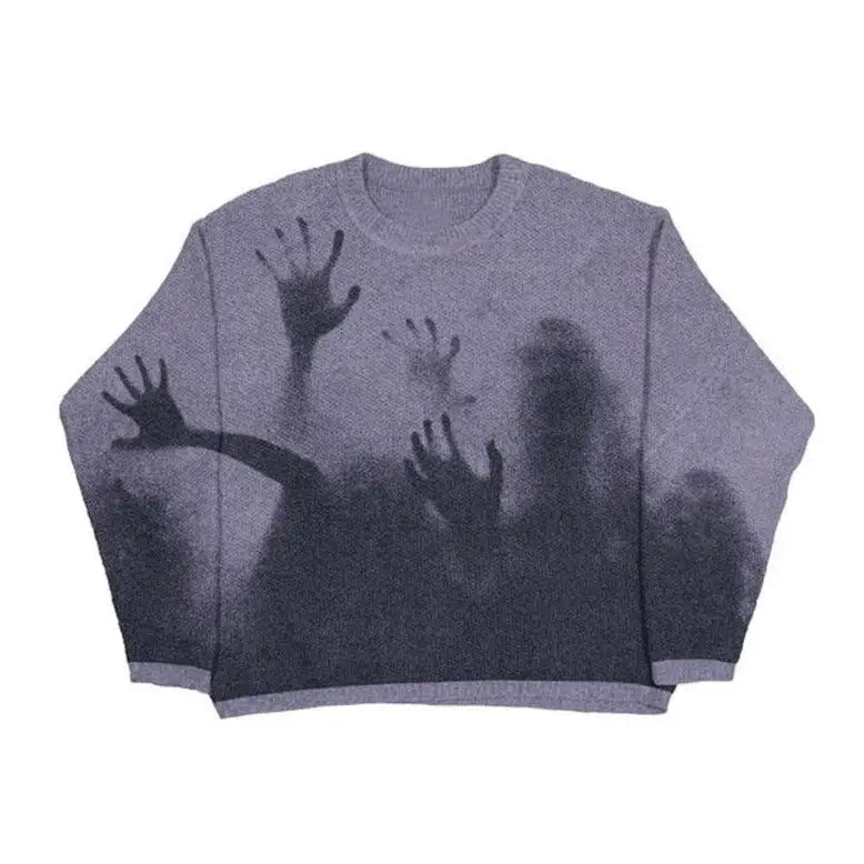 Knitted Gothic Printed Pullover Sweater for Men and Women