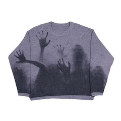 Knitted Gothic Printed Pullover Sweater for Men and Women