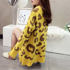 Knitted Leopard V Neck Loose Button Cardigan