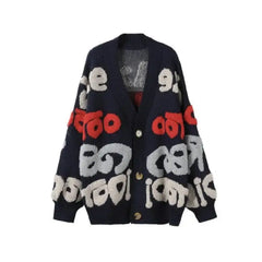 Knitted Letter Cardigan Sweater Coat with inches sleeve