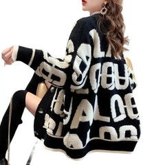 Knitted Letter Cardigan Sweater Coat with inches sleeve