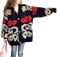 Knitted Letter Cardigan Sweater Coat with inches sleeve