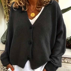 Knitted Long Sleeve Single Breasted V Neck Cardigan Black