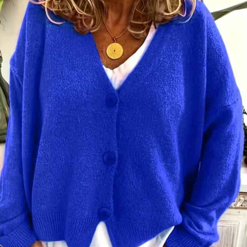Knitted Long Sleeve Single Breasted V Neck Cardigan Blue / S