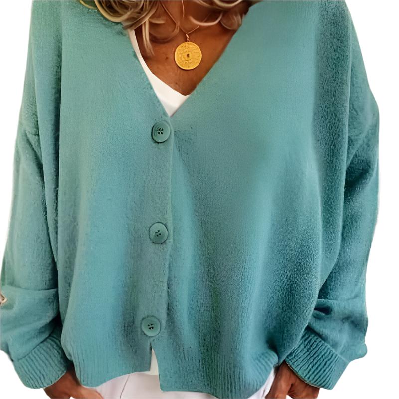 Knitted Long Sleeve Single Breasted V Neck Cardigan Green