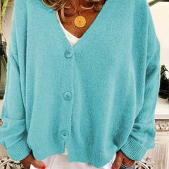 Knitted Long Sleeve Single Breasted V Neck Cardigan Light