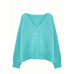 Knitted Long Sleeve Single Breasted V Neck Cardigan