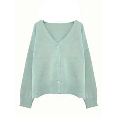 Knitted Long Sleeve Single Breasted V Neck Cardigan