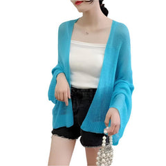 Knitted Loose Open Stitch Cardigan Blue / One Size