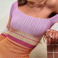 Knitted Off Shoulder Long Sleeve Maxi Dress