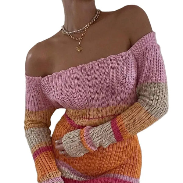 off shoulder long sleeve dress pattern Knitted Off Shoulder Long Sleeve Maxi Dress