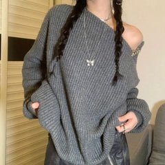 Knitted Off Shoulder Loose Sweater