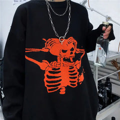 Knitted Oversize Sweater with Angry Skull Print Black