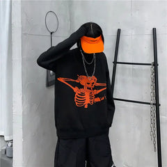 Knitted Oversize Sweater with Angry Skull Print Black
