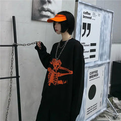 Knitted Oversize Sweater with Angry Skull Print Black