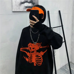 Knitted Oversize Sweater with Angry Skull Print Black
