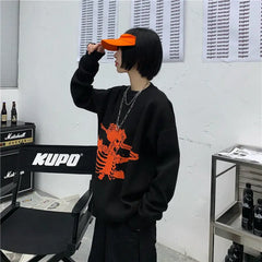 Knitted Oversize Sweater with Angry Skull Print Black