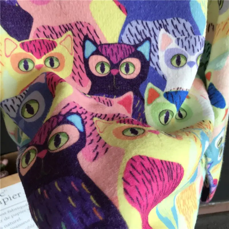 Knitted Pullover Sweater with Cartoon Animal Cat Embroidery