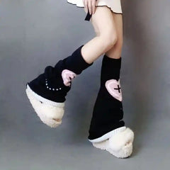 Knitted Punk Leg Warmers Heart Love Cross Design