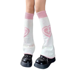 Knitted Punk Leg Warmers Heart Love Cross Design