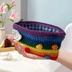 Knitted Rainbow Coin Purse Clutch Handbag