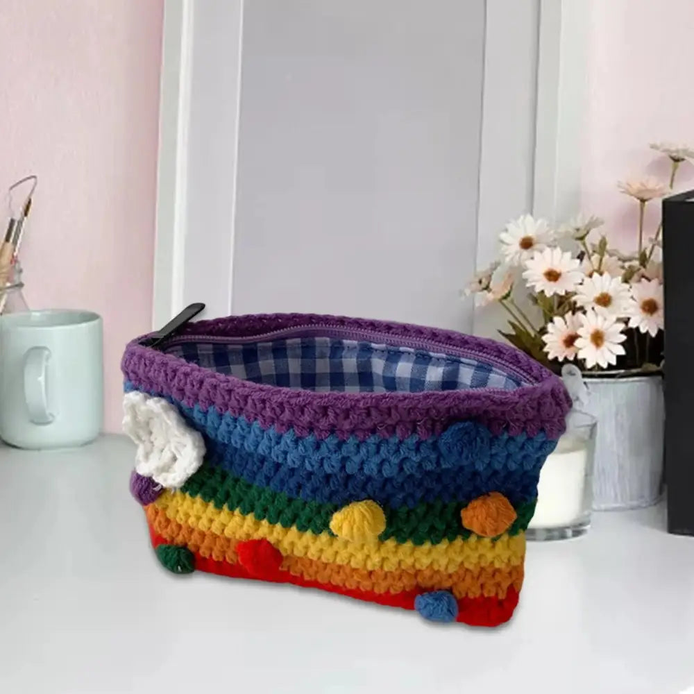 Knitted Rainbow Coin Purse Clutch Handbag