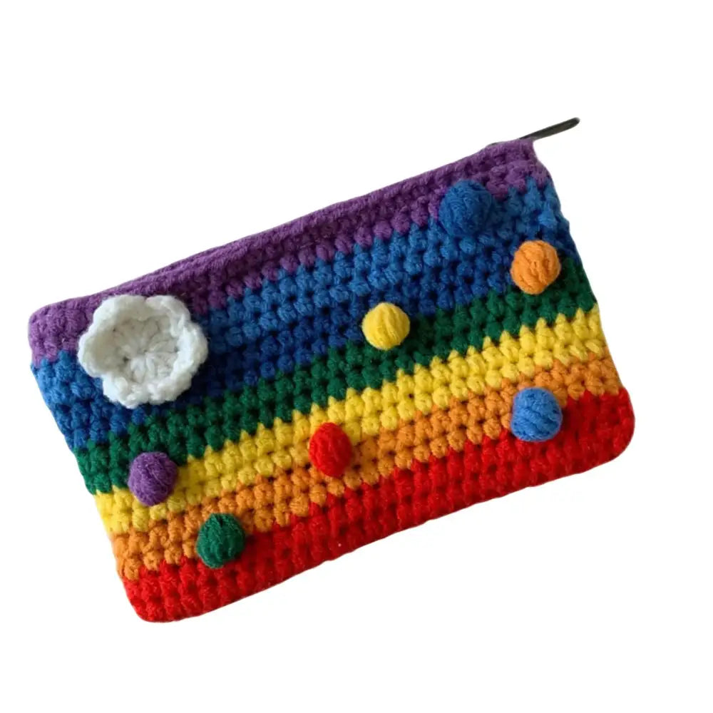 Knitted Rainbow Coin Purse Clutch Handbag