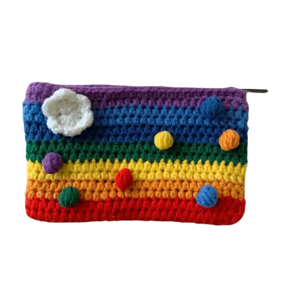 Knitted Rainbow Coin Purse Clutch Handbag