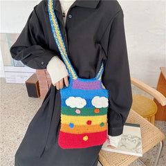 Knitted Rainbow Tote Shoulder Shopping Bag