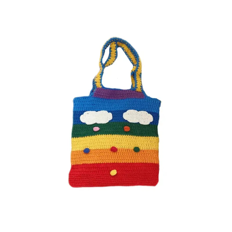 Knitted Rainbow Tote Shoulder Shopping Bag