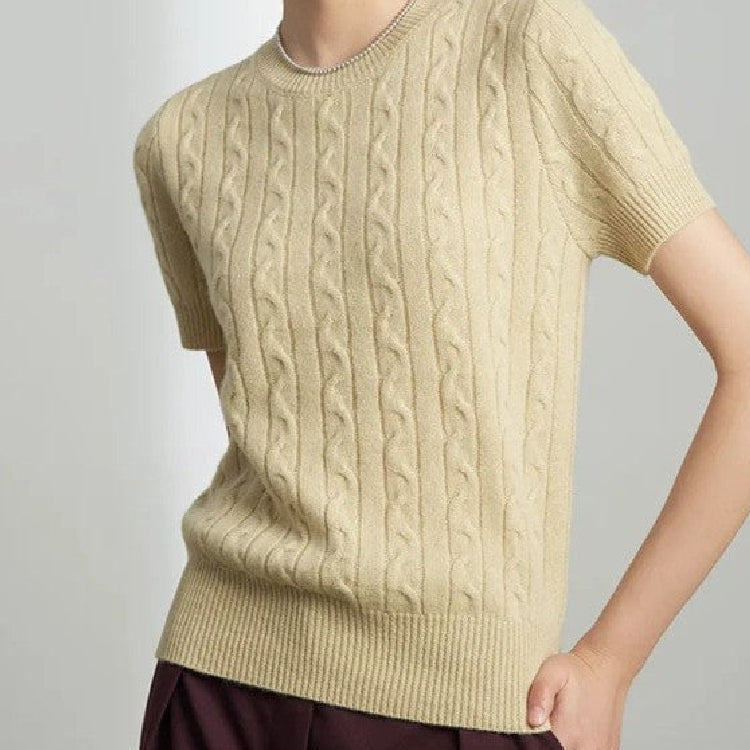 Knitted Short Sleeve O-Neck Cardigan - Sweaters