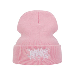 Knitted Soft Winter Warm Embroidered Beanies - Pink / One
