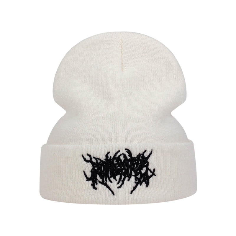 Knitted Soft Winter Warm Embroidered Beanies - White / One