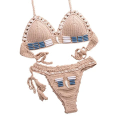 Knitted String Shell Split Swimsuit