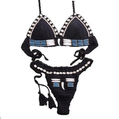 Knitted String Shell Split Swimsuit